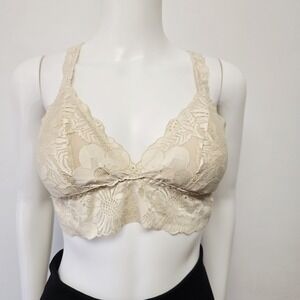 Aerie Bralette Size M Joy Lace Padded Longline Racerback Beige Bra Sexy Womens
